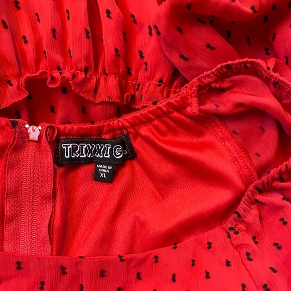 Trixxi Girl Red‎ Black Sheer Dot Party Dress Goth Red Devil Vamp - Juniors XL - Picture 3 of 12